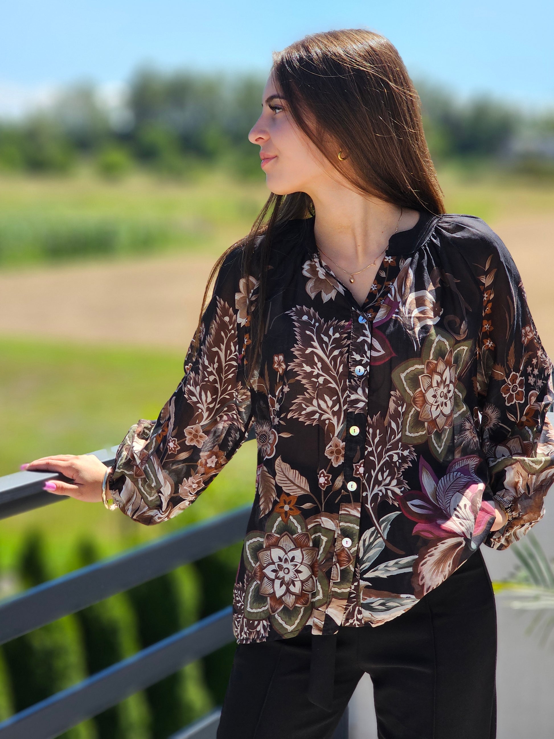 Bluzka koszulowa we wzory boho