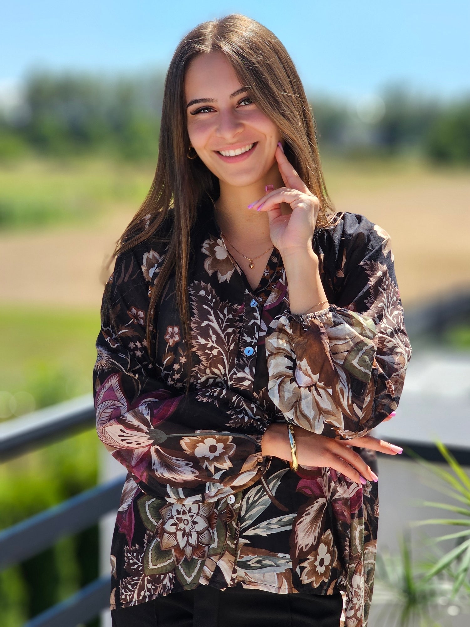 Bluzka koszulowa we wzory boho