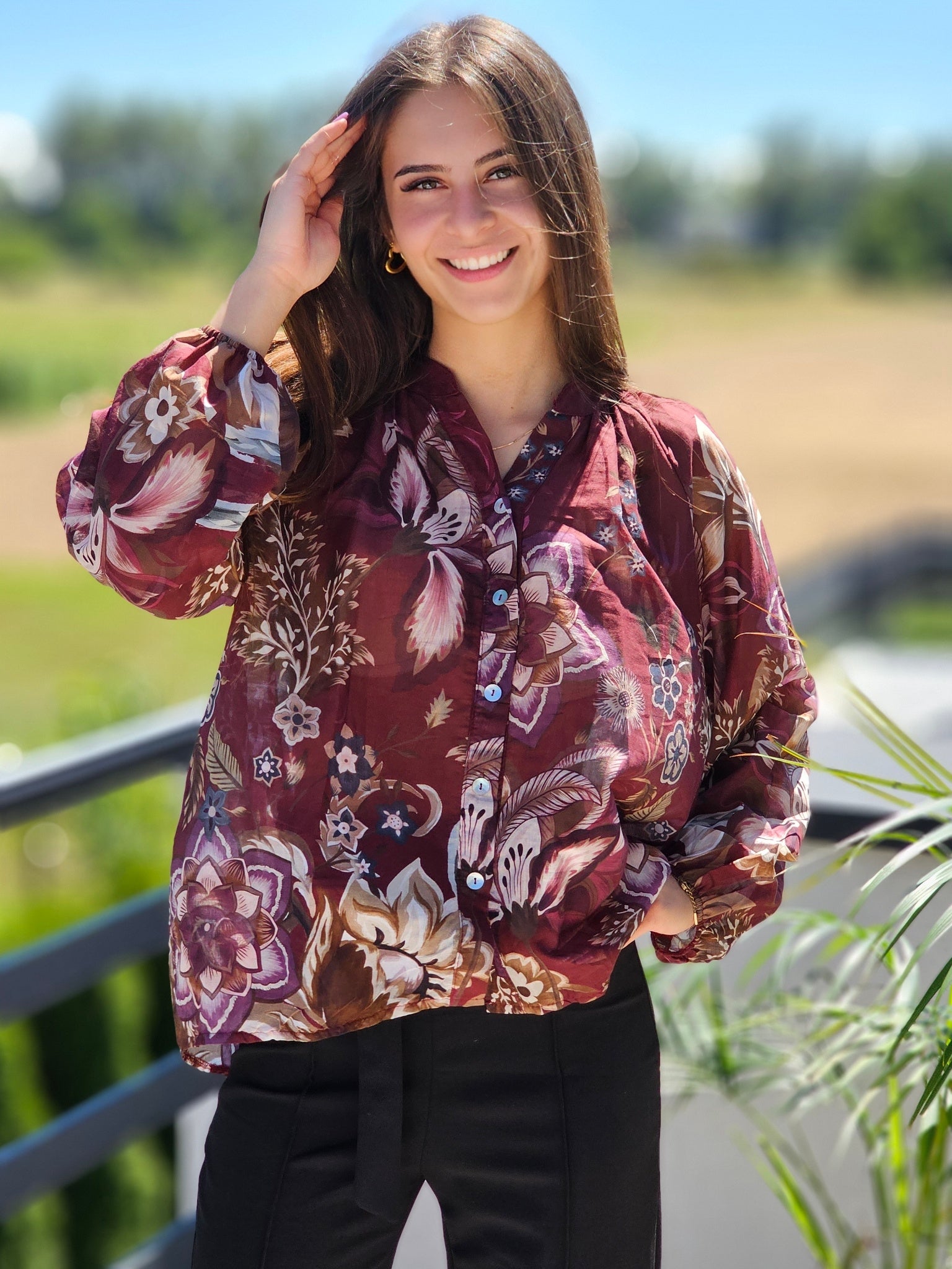 Bluzka koszulowa we wzory boho