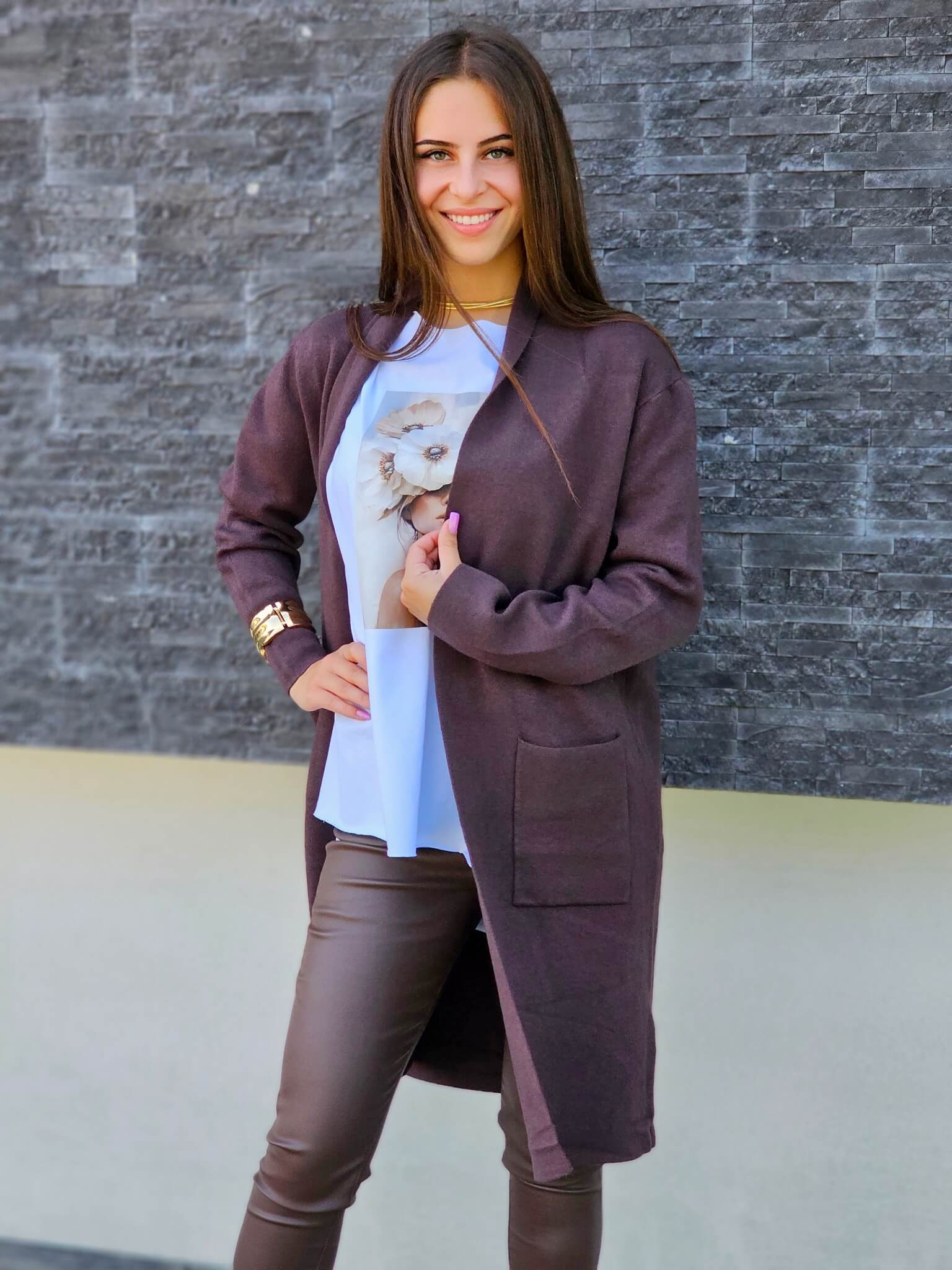 Kardigan LONG CHIC z kieszeniami