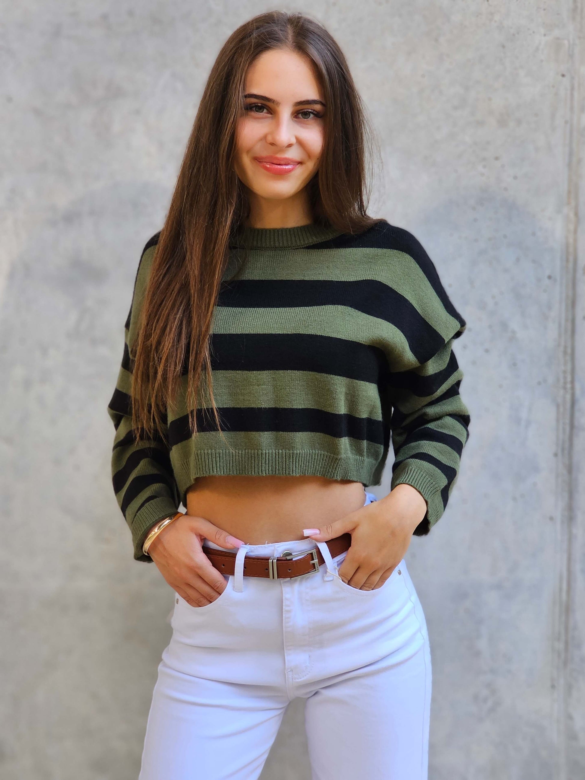 Sweterek crop w paski