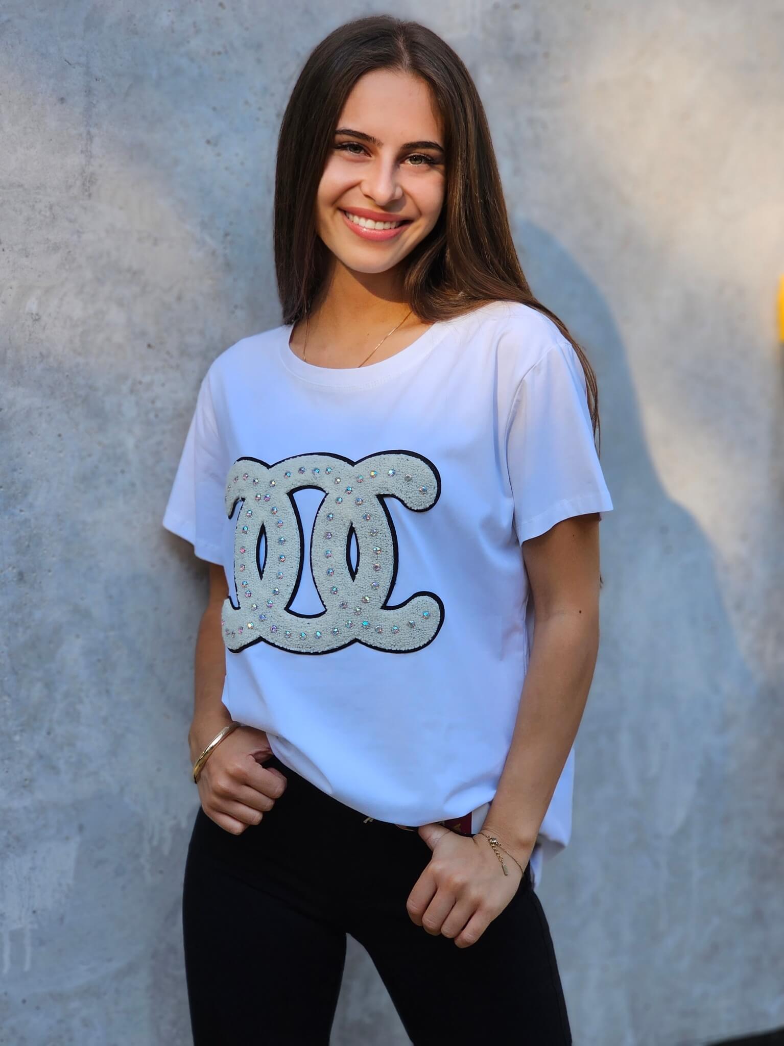 T-shirt z cyrkoniowym logo