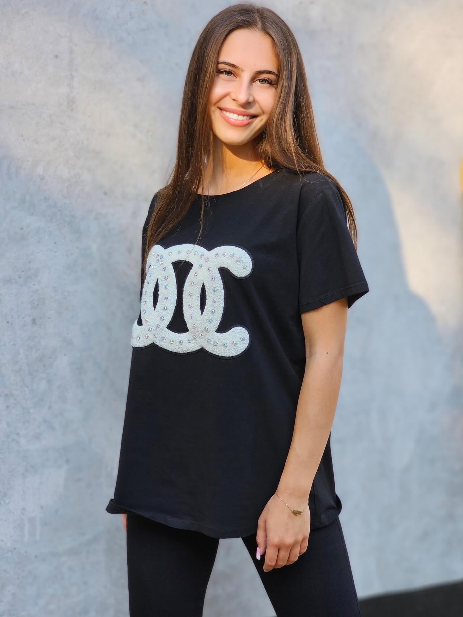 T-shirt z cyrkoniowym logo
