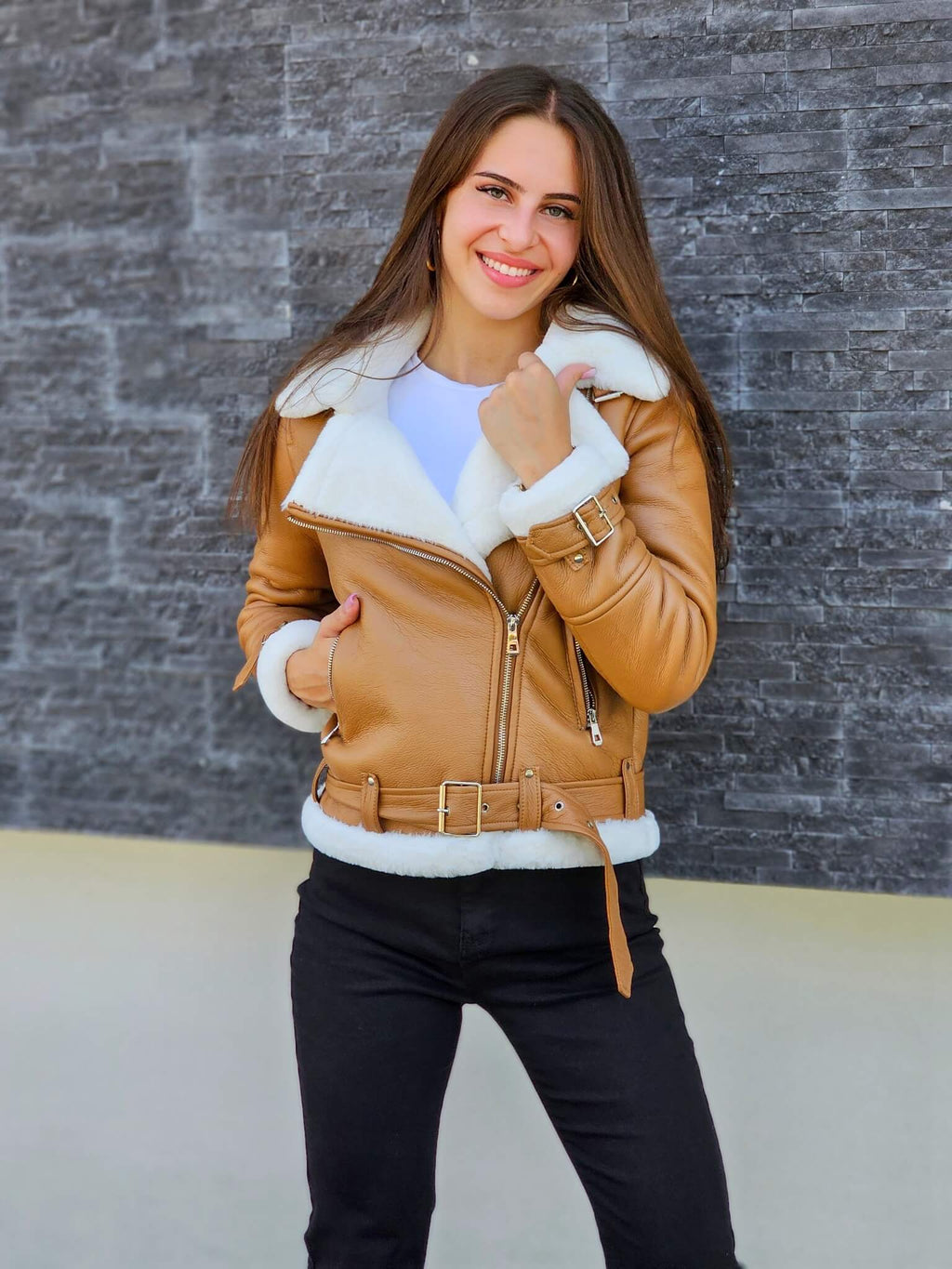 Krótka kurtka pilotka z kożuszkiem