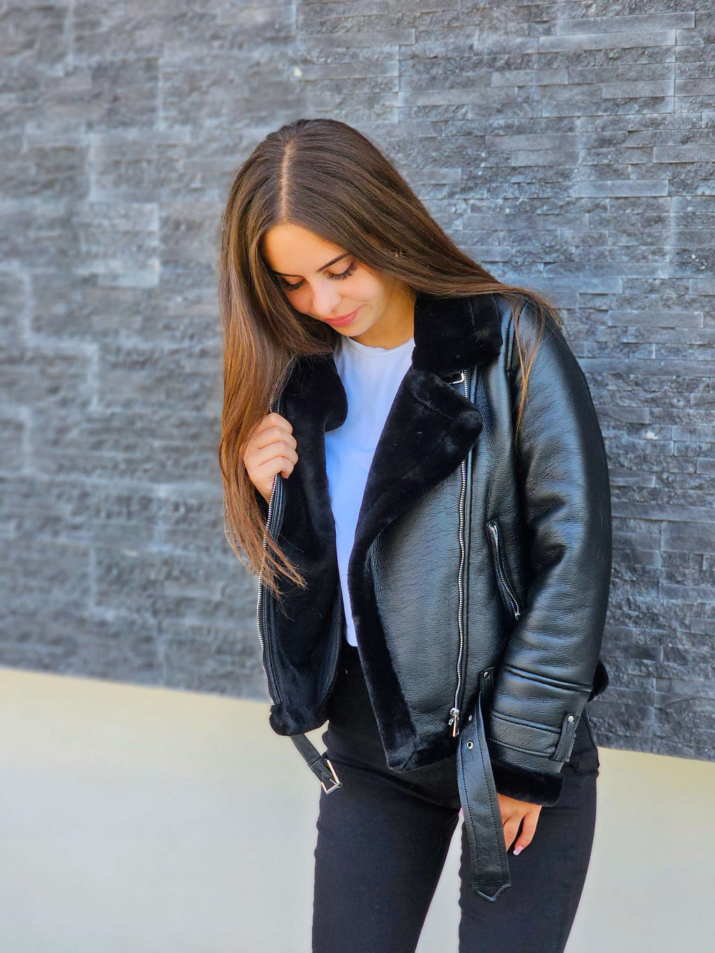 Krótka kurtka pilotka z kożuszkiem