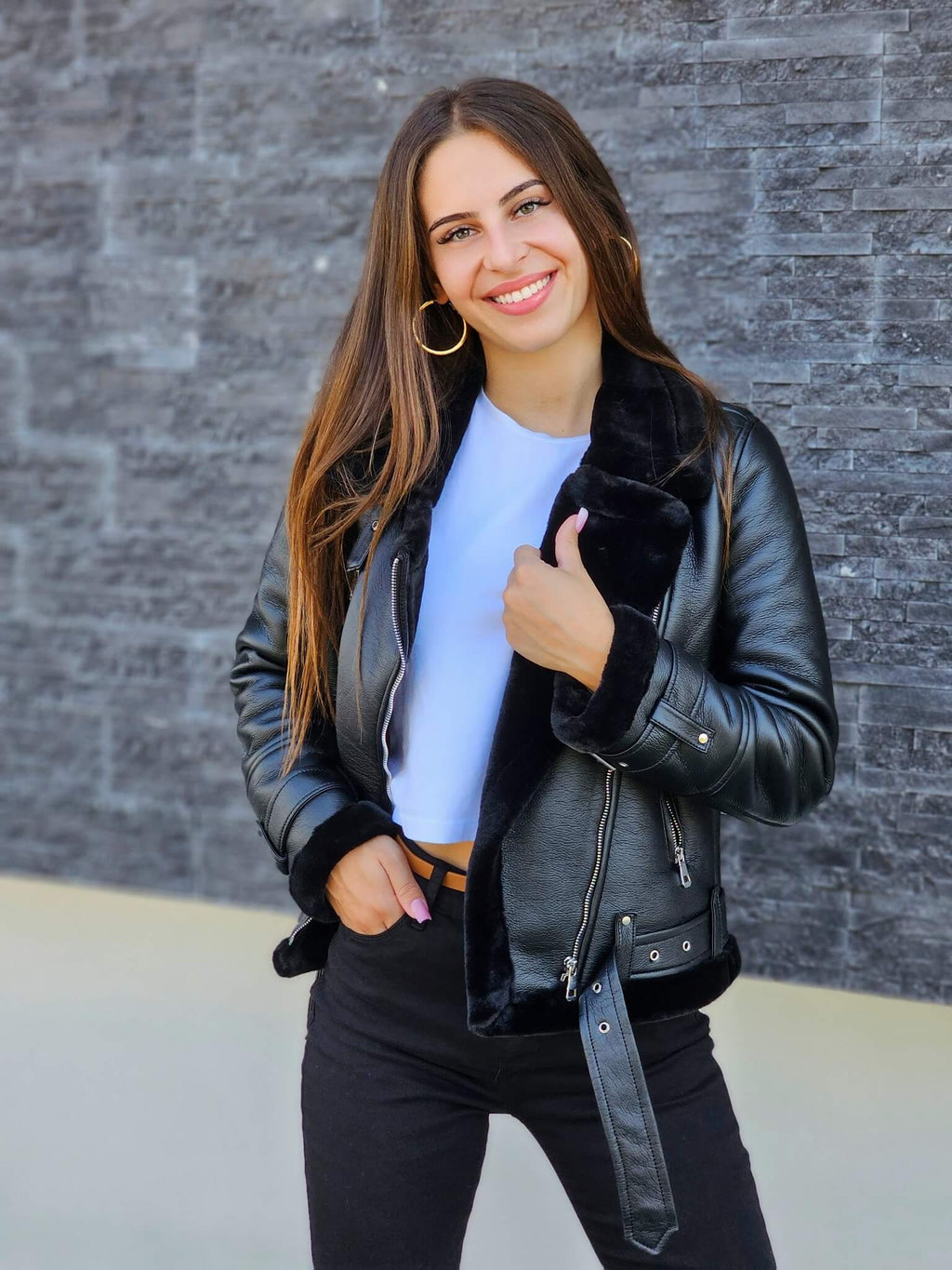 Krótka kurtka pilotka z kożuszkiem