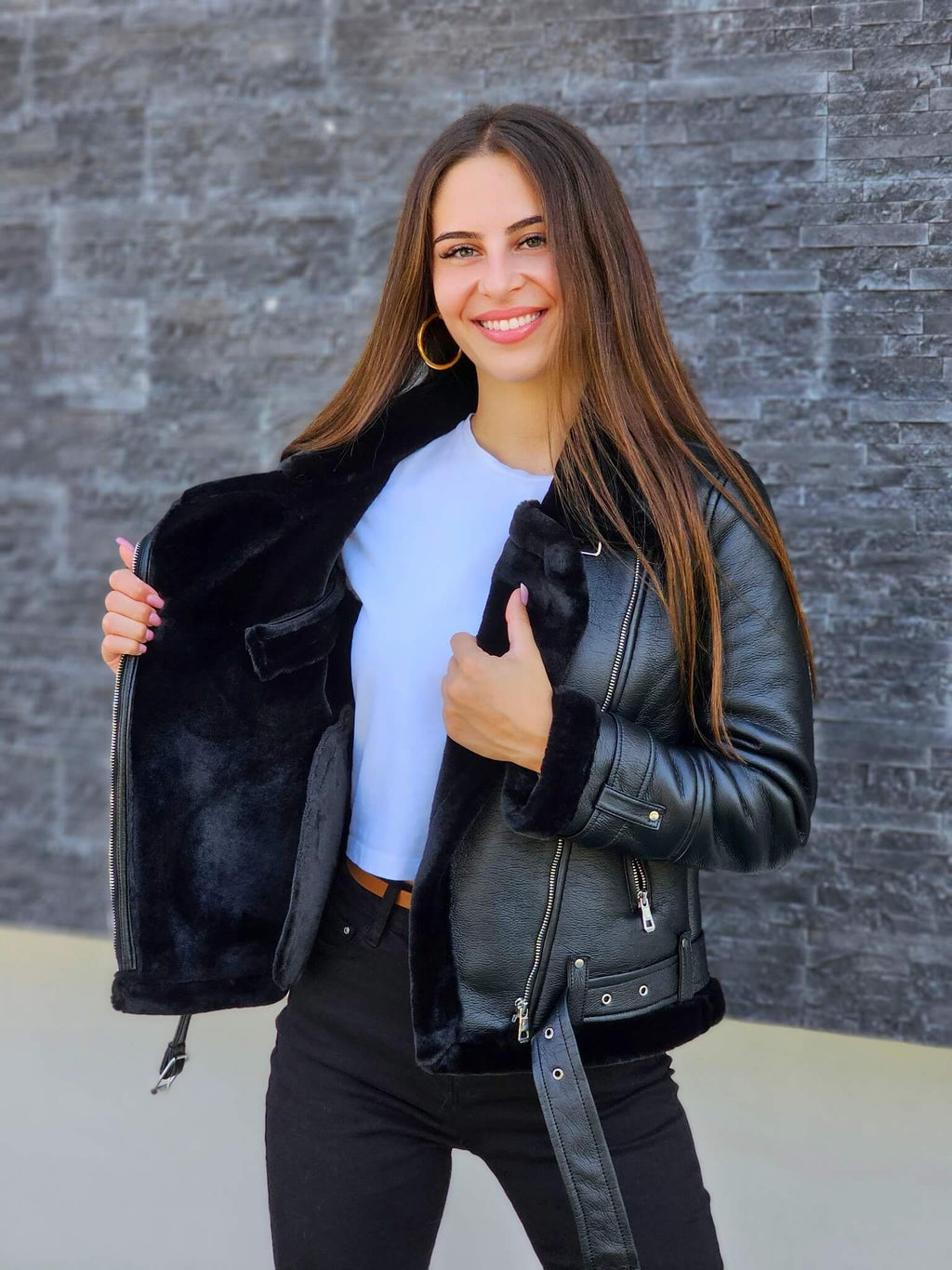 Krótka kurtka pilotka z kożuszkiem