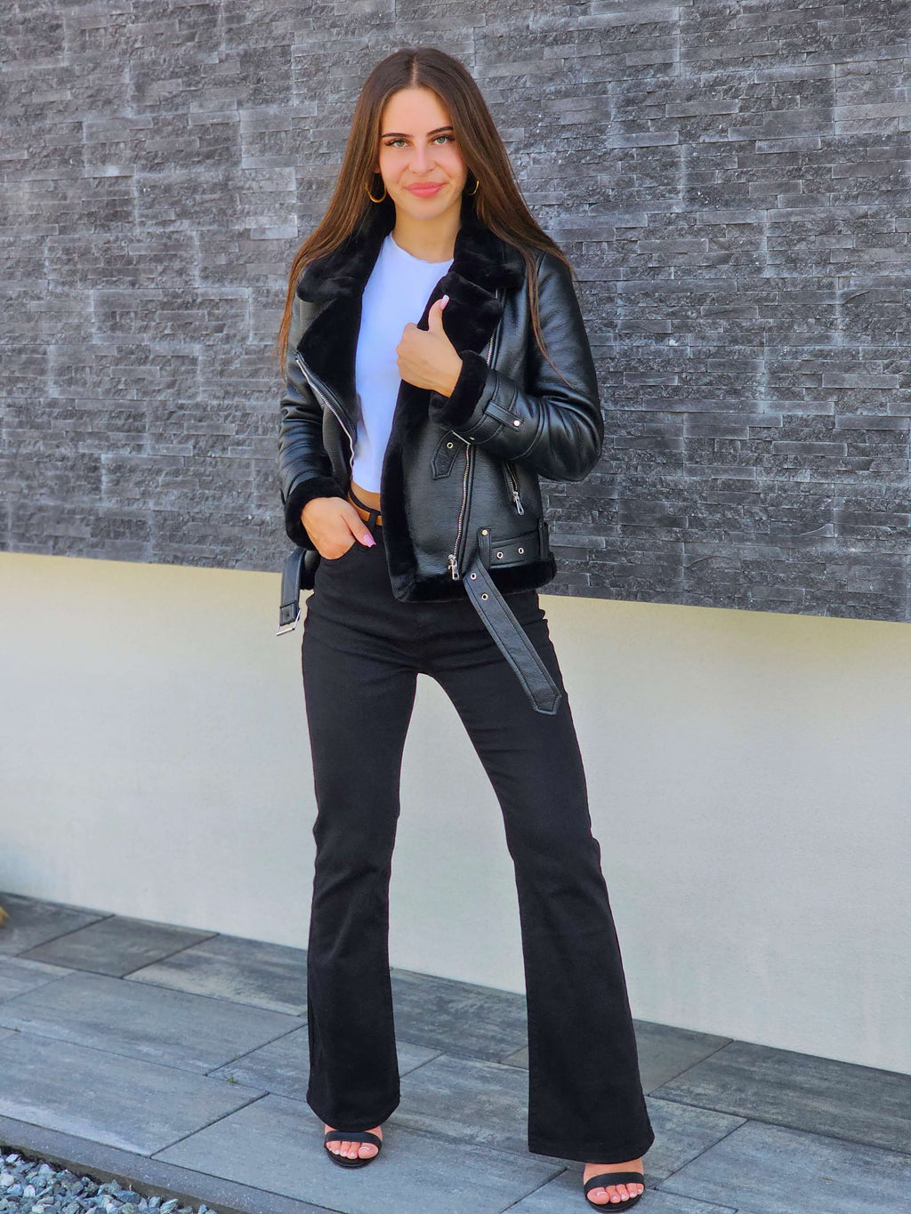 Krótka kurtka pilotka z kożuszkiem