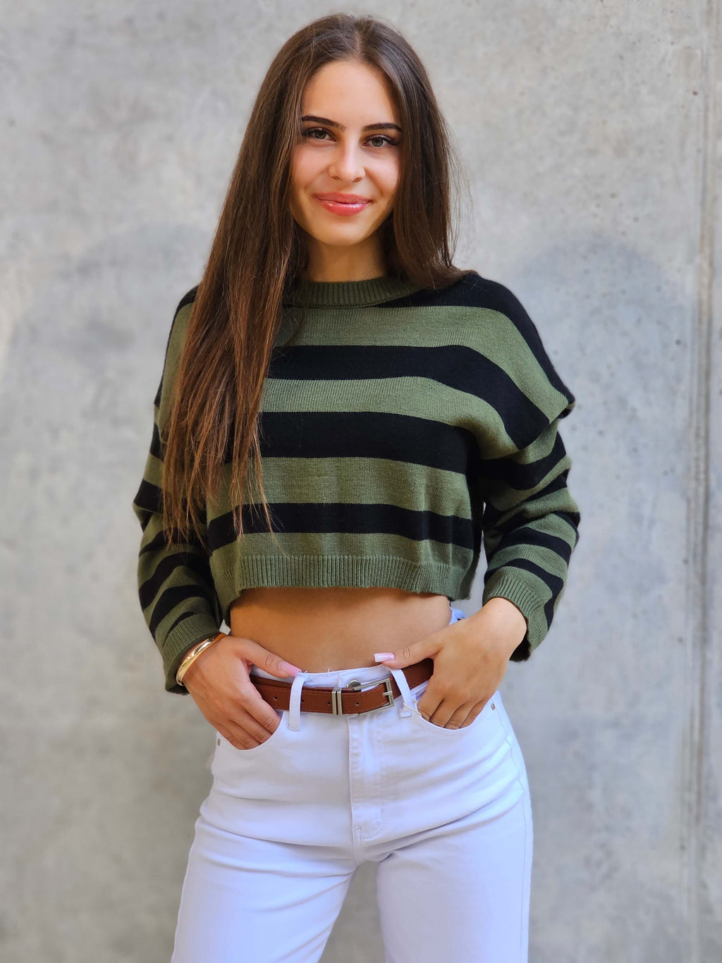 Sweterek crop w paski